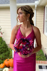 Misshow Sparkly Fuchsia Halter Tight Short Homecoming Dress/Mini Dress with Beadings