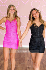 Misshow Sparkly Fuchsia Lace Tight Short Homecoming Dress/Mini Dress