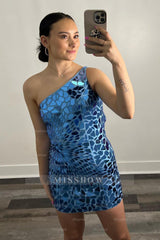 Misshow Sparkly Fuchsia Mirror One Shoulder Tight Short Homecoming Dress/Mini Dress