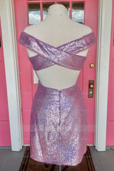 Misshow Sparkly Fuchsia Off The Shoulder Tight Short Homecoming Dress/Mini Dress