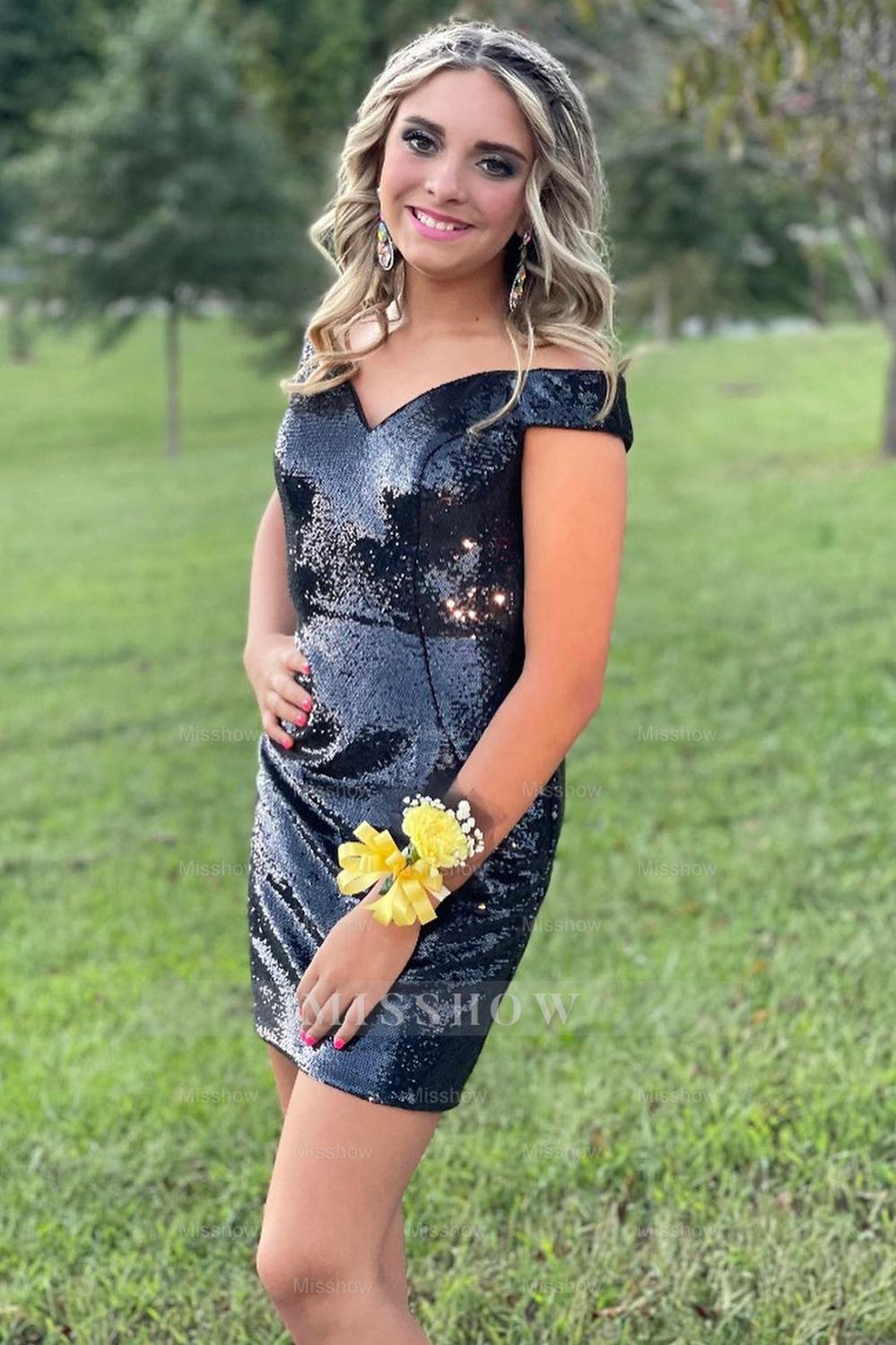 Misshow Sparkly Fuchsia Off The Shoulder Tight Short Homecoming Dress/Mini Dress