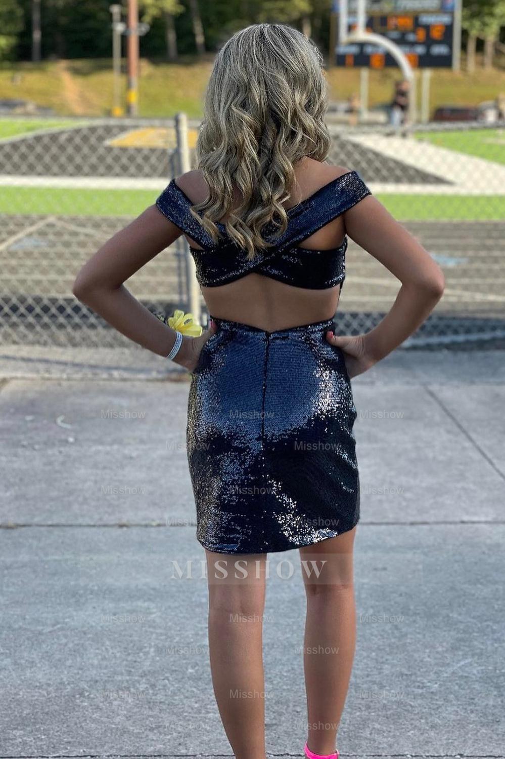 Misshow Sparkly Fuchsia Off The Shoulder Tight Short Homecoming Dress/Mini Dress