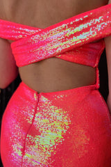 Misshow Sparkly Fuchsia Off The Shoulder Tight Short Homecoming Dress/Mini Dress