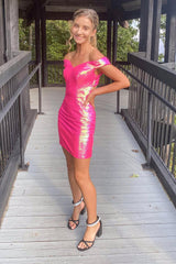 Misshow Sparkly Fuchsia Off The Shoulder Tight Short Homecoming Dress/Mini Dress