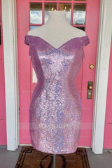 Misshow Sparkly Fuchsia Off The Shoulder Tight Short Homecoming Dress/Mini Dress