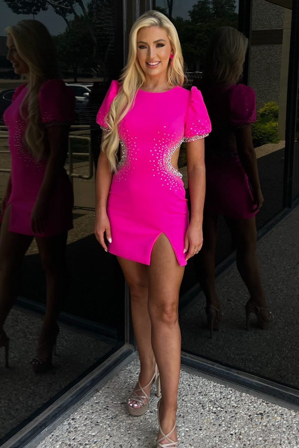 Misshow Sparkly Fuchsia Sequin Cut Out Tight Short Homecoming Dress/Mini Dress