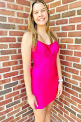 Misshow Sparkly Fuchsia Sequined Lace-Up Back Tight Short Homecoming Dress/Mini Dress