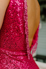 Misshow Sparkly Fuchsia Sequined Tight Short Homecoming Dress/Mini Dress with Fringes