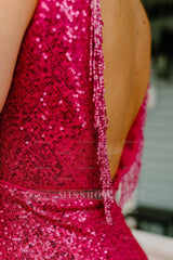 Misshow Sparkly Fuchsia Sequined Tight Short Homecoming Dress/Mini Dress with Fringes