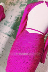 Misshow Sparkly Fuchsia Sequined Tight Short Homecoming Dress/Mini Dress with Sleeves
