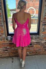 Misshow Sparkly Fuchsia Sequins A Line Short Homecoming Dress/Mini Dress