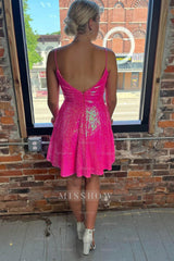 Misshow Sparkly Fuchsia Sequins A Line Short Homecoming Dress/Mini Dress