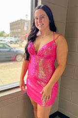 Misshow Sparkly Fuchsia Sequins Backless Tight Short Homecoming Dress/Mini Dress