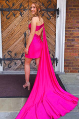 Misshow Sparkly Fuchsia Sequins One Shoulder Watteau Train Tight Homecoming Dress/Mini Dress