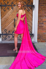 Misshow Sparkly Fuchsia Sequins One Shoulder Watteau Train Tight Homecoming Dress/Mini Dress