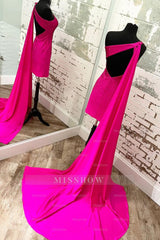 Misshow Sparkly Fuchsia Sequins One Shoulder Watteau Train Tight Homecoming Dress/Mini Dress