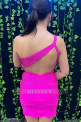 Misshow Sparkly Fuchsia Sequins Open Back Tight Short Homecoming Dress/Mini Dress