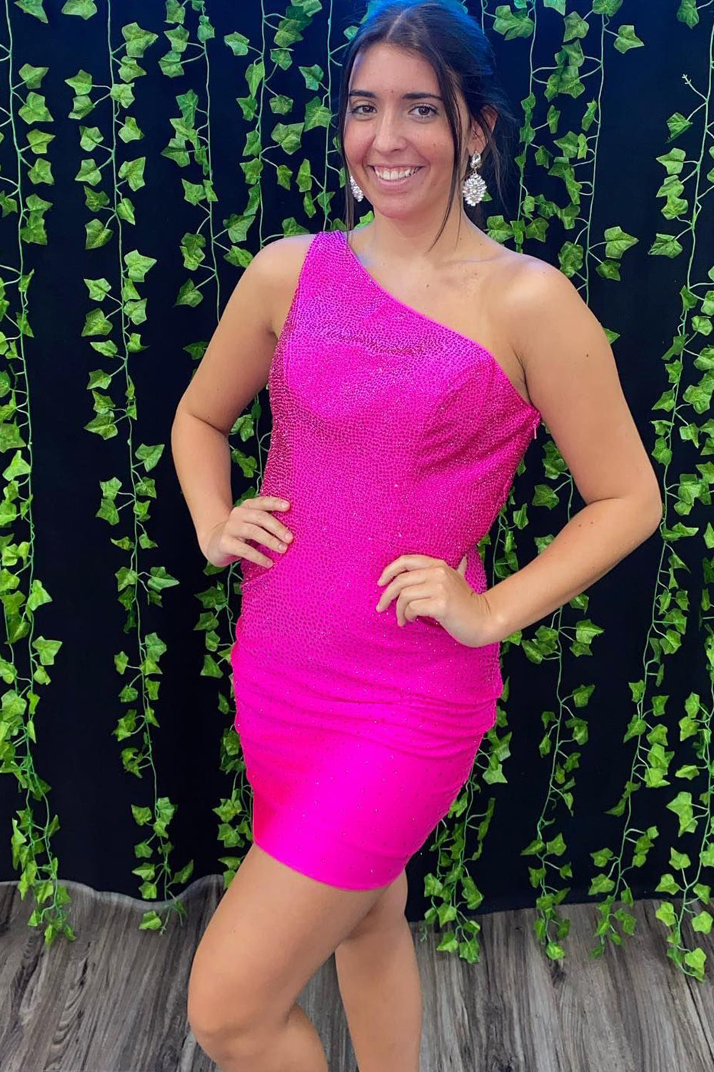 Misshow Sparkly Fuchsia Sequins Open Back Tight Short Homecoming Dress/Mini Dress