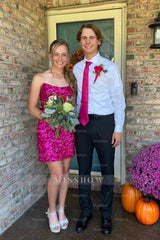 Misshow Sparkly Fuchsia Sequins Strapless Sleeveless Tight Homecoming Dress/Mini Dress