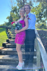 Misshow Sparkly Fuchsia Sequins Strapless Sleeveless Tight Homecoming Dress/Mini Dress