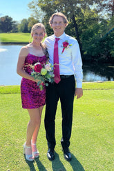 Misshow Sparkly Fuchsia Sequins Strapless Sleeveless Tight Homecoming Dress/Mini Dress