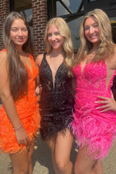 Misshow Sparkly Fuchsia Sequins Tight Short Homecoming Dress/Mini Dress with Feathers