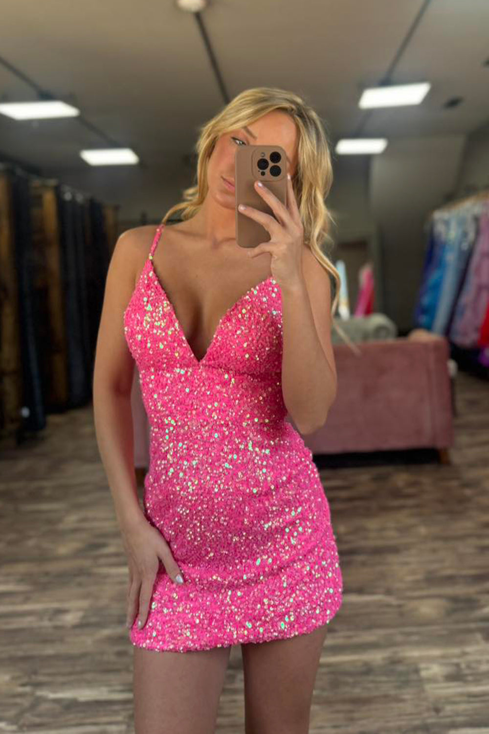 Misshow Sparkly Fuchsia Sequins Tight Short Homecoming Dress/Mini Dress