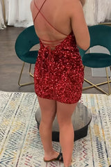 Misshow Sparkly Fuchsia Sleeveless Sequin Tight Short Homecoming Dress/Mini Dress