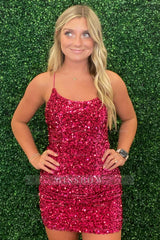 Misshow Sparkly Fuchsia Sleeveless Sequin Tight Short Homecoming Dress/Mini Dress