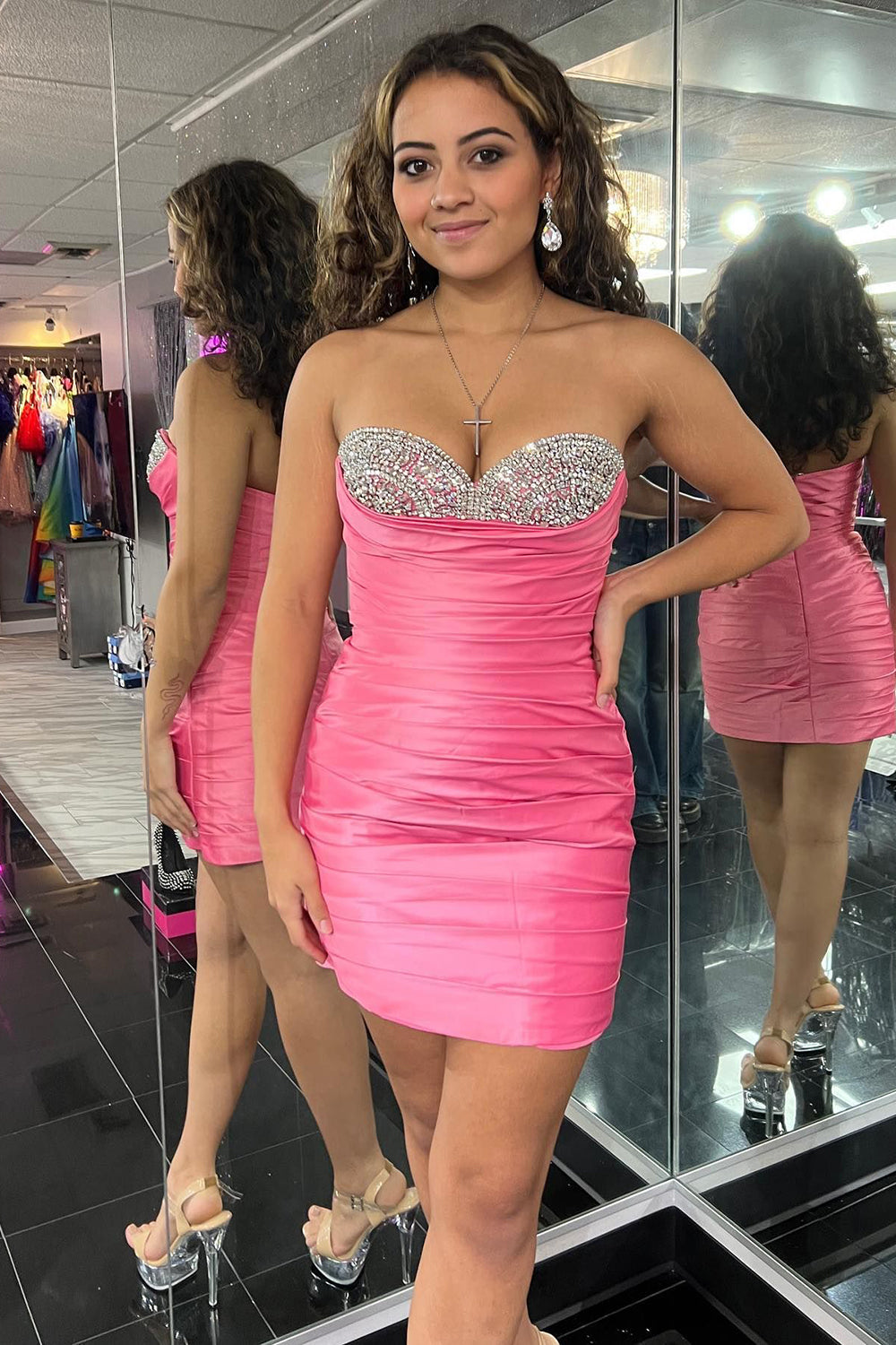 Misshow Sparkly Fuchsia Sweetheart Beaded Tight Homecoming Dress/Mini Dress