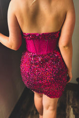 Misshow Sparkly Fuchsia Sweetheart Corset Tight Short Homecoming Dress/Mini Dress