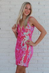 Misshow Sparkly Fuchsia V-Neck Sequins Tight Short Homecoming Dress/Mini Dress