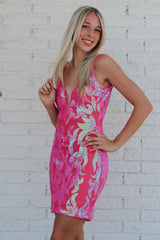 Misshow Sparkly Fuchsia V-Neck Sequins Tight Short Homecoming Dress/Mini Dress