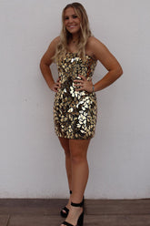 Misshow Sparkly Gold Mirror Short Tight Homecoming Dress/Mini Dress