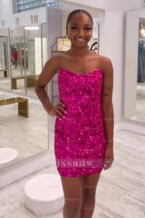 Misshow Sparkly Golden Sequins Strapless Sleeveless Tight Homecoming Dress/Mini Dress