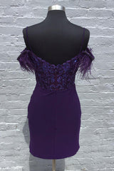 Misshow Sparkly Grape Sequins Spaghetti Straps Short Homecoming Dress/Mini Dress With Feathers