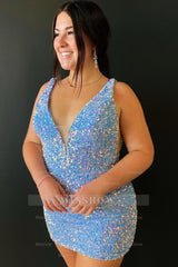 Misshow Sparkly Grape Sequins Tight Short Homecoming Dress/Mini Dress with Open Back