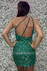 Misshow Sparkly Green Backless Tight Short Homecoming Dress/Mini Dress With Sequins