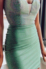 Misshow Sparkly Green Beaded Lace-Up Back Tight Short Homecoming Dress/Mini Dress
