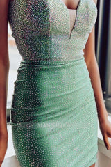 Misshow Sparkly Green Beaded Lace-Up Back Tight Short Homecoming Dress/Mini Dress