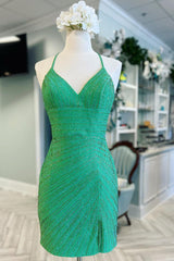 Misshow Sparkly Green Beaded Sequin Backless Tight Short Homecoming Dress/Mini Dress