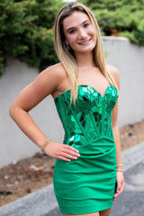 Misshow Sparkly Green Corset Sweetheart Tight Short Mirror Homecoming Dress/Mini Dress