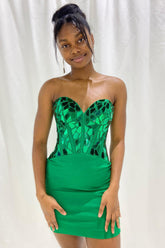 Misshow Sparkly Green Corset Sweetheart Tight Short Mirror Homecoming Dress/Mini Dress