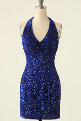 Misshow Sparkly Green Halter Sequins Backless Tight Short Homecoming Dress/Mini Dress