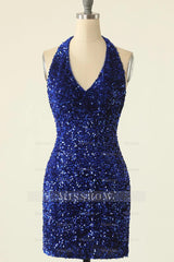 Misshow Sparkly Green Halter Sequins Backless Tight Short Homecoming Dress/Mini Dress
