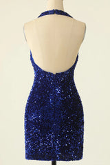 Misshow Sparkly Green Halter Sequins Backless Tight Short Homecoming Dress/Mini Dress