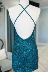 Misshow Sparkly Green Sequins Backless Tight Short Homecoming Dress/Mini Dress