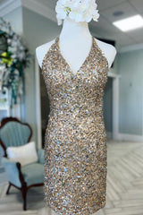 Misshow Sparkly Green Sequins Backless Tight Short Homecoming Dress/Mini Dress