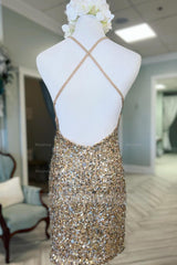 Misshow Sparkly Green Sequins Backless Tight Short Homecoming Dress/Mini Dress