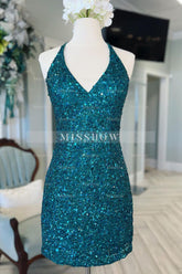 Misshow Sparkly Green Sequins Backless Tight Short Homecoming Dress/Mini Dress
